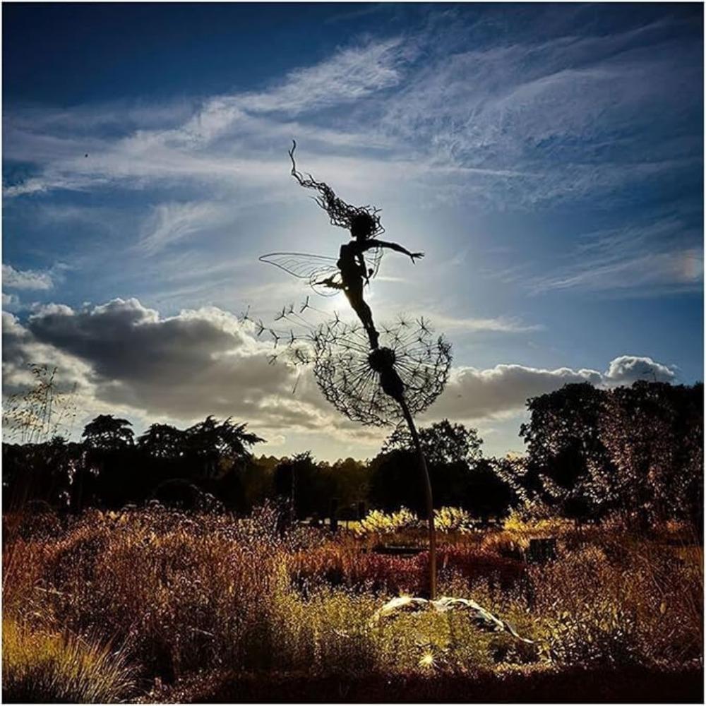 Silueta Zahradní víla Dekorace Kůl Pampelišky Kovový skřítek Ornament na dvůr Art Decor Trávník Krajina Socha Dekorace