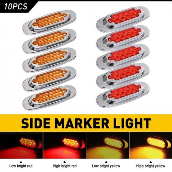 2Pcs 6-1/2" 16-LED Truck Trailer Side Marker Turn Signal Amber Lights Chrome 12V