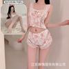 Crispy Sexy Sweet and Spicy Women's Summer Ice Silk Thin Pure Desire Suspender Shorts Two-piece Set Lace Temptation Set