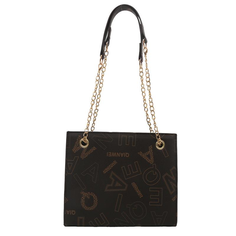 

Fashionable Pu Leather Handbag For Women With Trendy Letter Print And Chain Strap кавовий