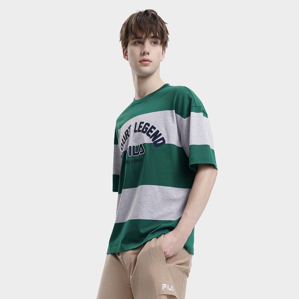 Fila New Casual Loose Striped Spliced Tennis T-Shirt Men Tops Summer-Green F11M339109F-DG
