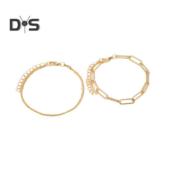 

Женский браслет из 2 предметов, регулируемая длина, полая цепочка, сплошной цвет, полированный, гальванический, из нержавеющей стали, легкий браслет в стиле панк, хип-хоп, крутой браслет для девочек золотистый