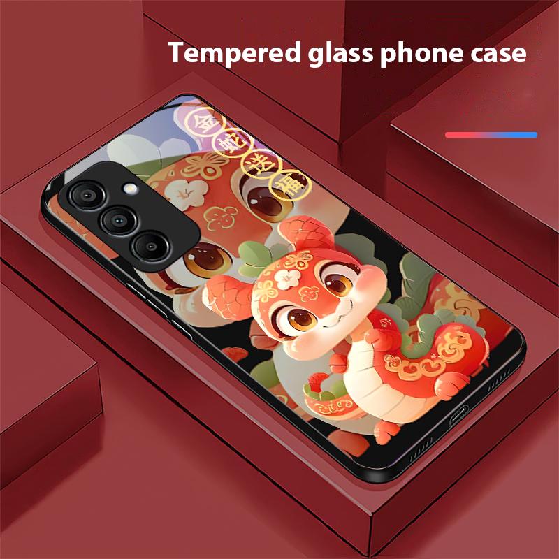 New Cartoon Snake For Samsung Galaxy A15 5G 54 4G 51 50 24 35 90 71 12 51 53 52S 80 22 34 Black Tempered Glass Phone Case