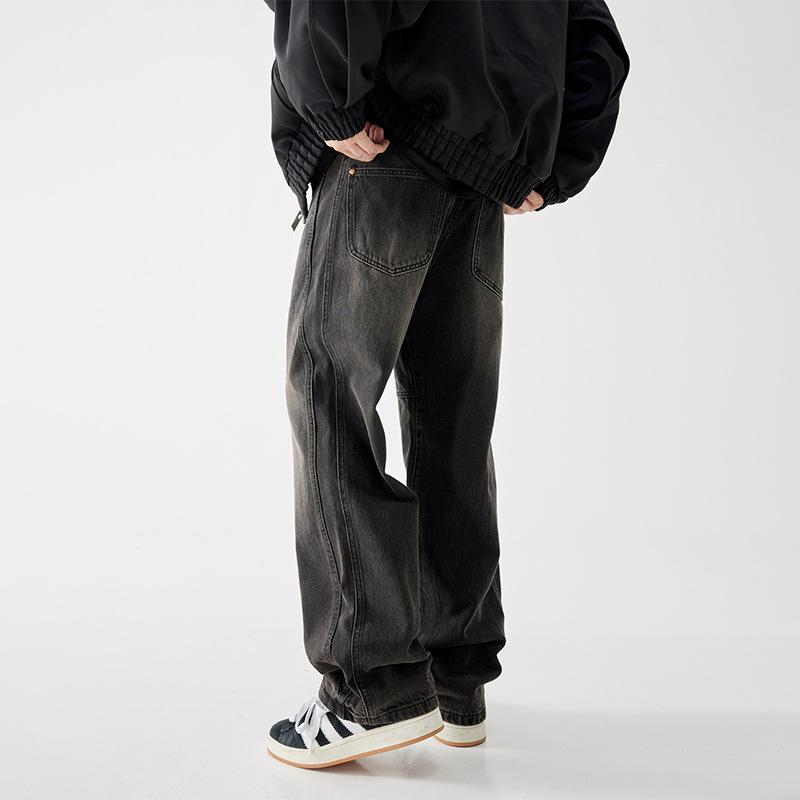 New American High Street Wide-leg Monkey Design Jeans Men's Versatile Casual Straight Trousers