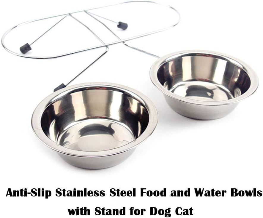 Water Bowl for Dogs and Cats, Stainless Steel Elevated Pet Feeder with Vintage-Style Metal Stand, for Dogs and Cats