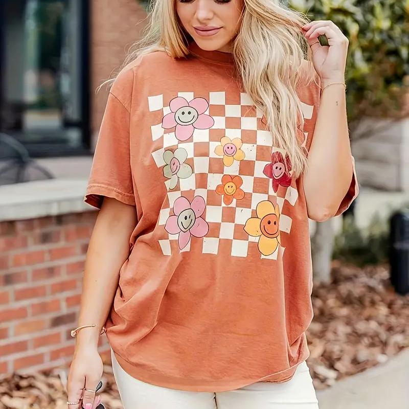 

Женская летняя футболка Ретро мода Футболки с коротким рукавом Повседневные топы с принтом стрекозы 8XL оранжевый