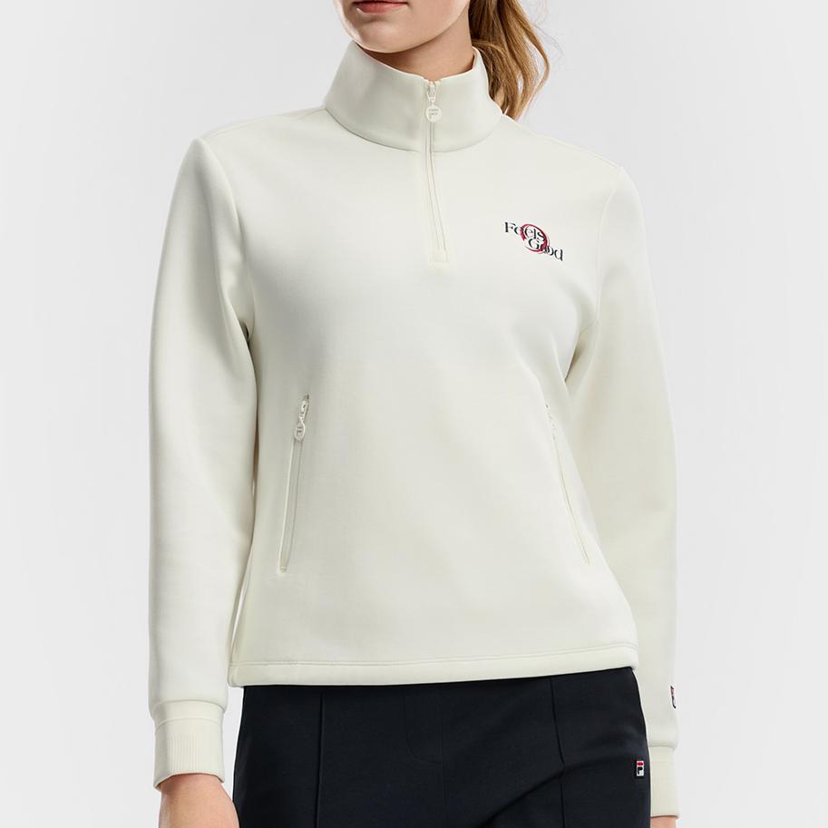 FILA Tennis Series Solid Color Long Sleeve Stand Collar Pullover Sweatshirt Women sweatshirt A11W613220F-IV