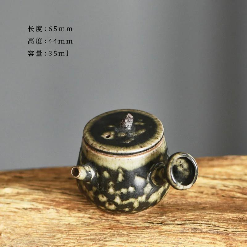 35ml Retro Coarse Pottery Mini Side Handle Pot Chinese Fingertip Teapot Handmade Tea Brewing Small Kettle Kung Fu Tea Teaware