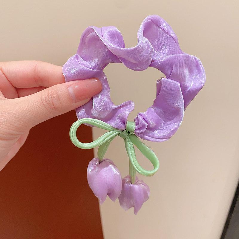 4Pcs Fashion Hair Accessories Cute Tulip Flower Large Intestine Scrunchie For Girls Sweet Hair Ornament Headband Hair Tie