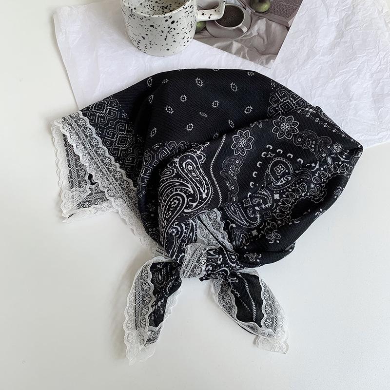 Silk Scarf Neck Small Square Scarf Lace Striped Cashew Nut Silk Scarf Spring and Summer Light Headscarf Headband Decorative Scarf