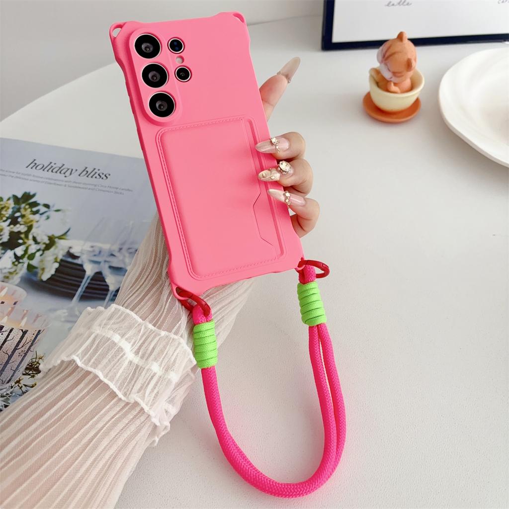 Wrist Strap Wallet Card Holder Phone Case for Samsung Galaxy S26 S25 S24 Ultra S23 FE S22 Plus A17 A56 Silicone Protective Cover