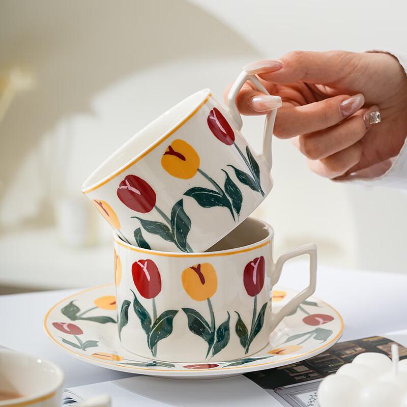 Baizi'en Vintage Tulip Ceramic Coffee Cup and Saucer Set