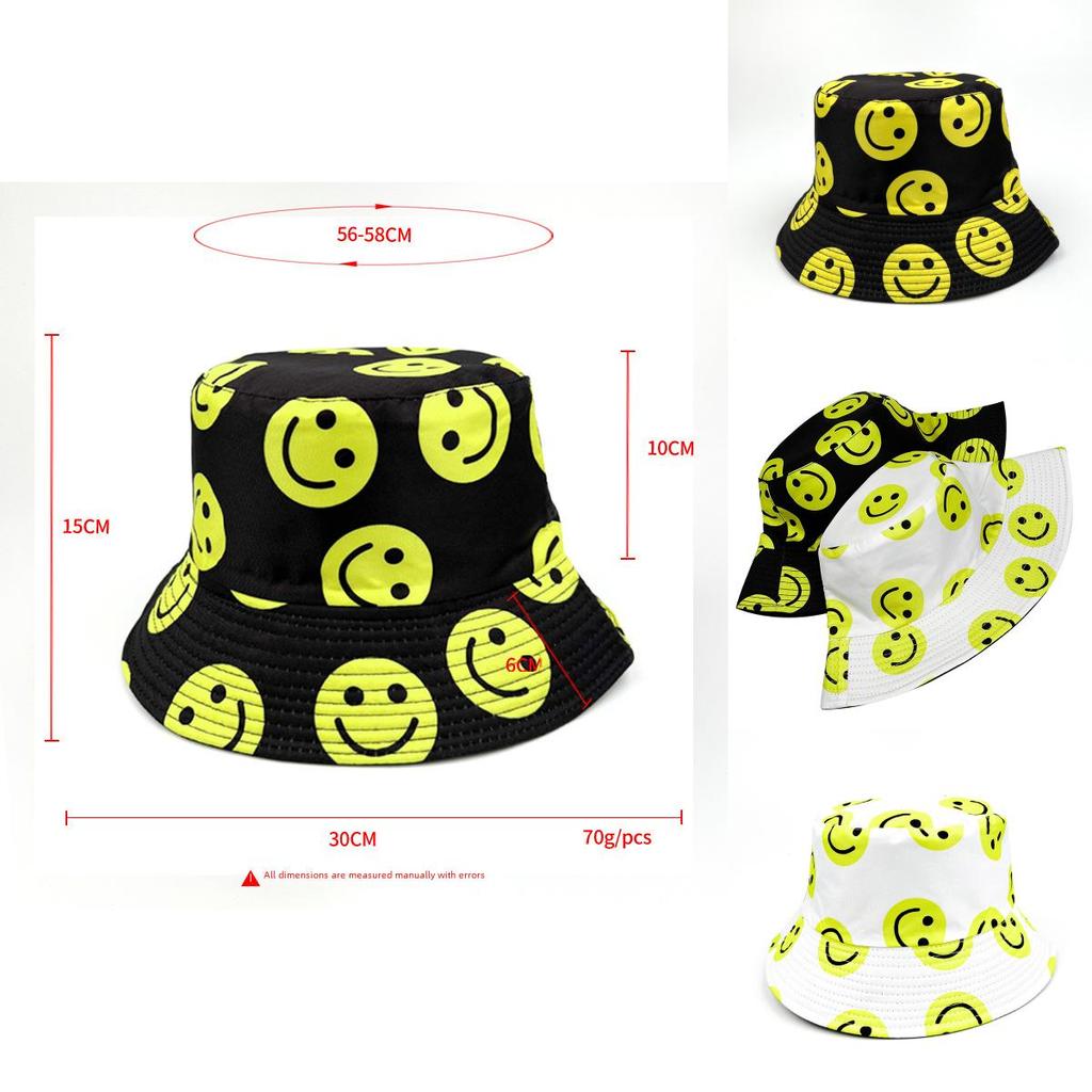 Fishing Smiley Face Bucket Hat Cotton Waterproof Sun Protection For Summer Outdoor Activities
