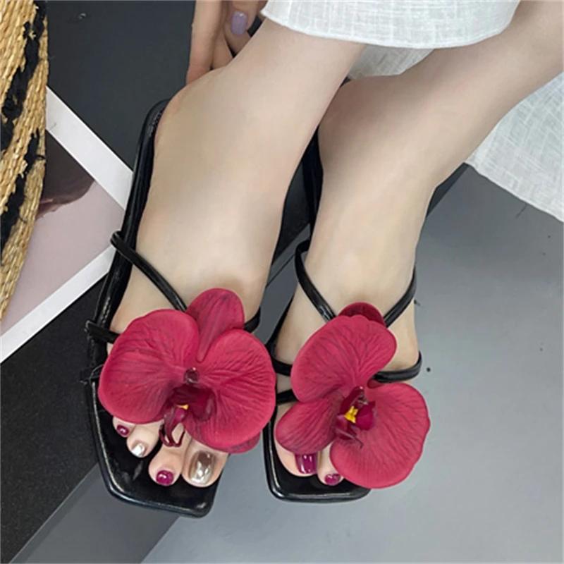 

Летняя мода Цветочные узкие женские туфли на низком каблуке с квадратным носком повседневная пляжная обувь размер 35-43 36 чёрный