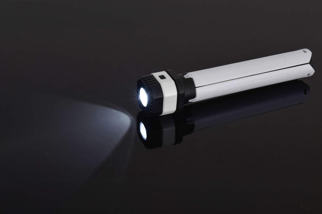 Nichido Kogyo 2-Way Camping Light Tomosuru LEH-2WAYL-CH, a Rechargeable LED Light That Can Be Used As a Tripod Light or a Handheld Light.