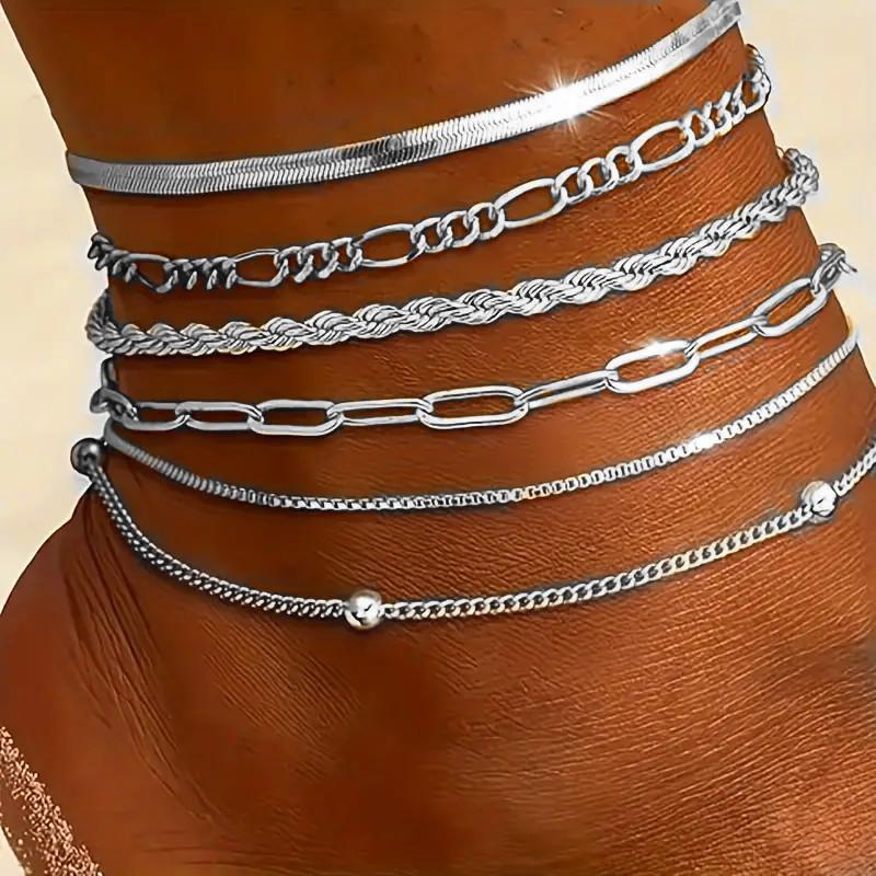 

Trendy 6-Piece Women s Anklet Set: European & American Style, Multi-Layer Snake Chain Design