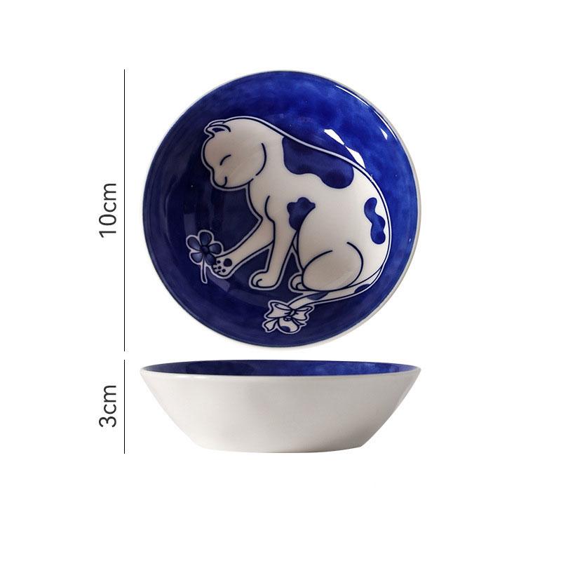 1/4pcs Ceramic Dessert Pickles Tableware Creative Cute Cartoon Lucky Cat Pattern Drop-shaped Fruit Sushi Plate