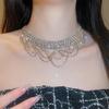 Elegant Rhinestone Lace Tassel Necklace - Multi-Layer Clavicle Accessory for Women