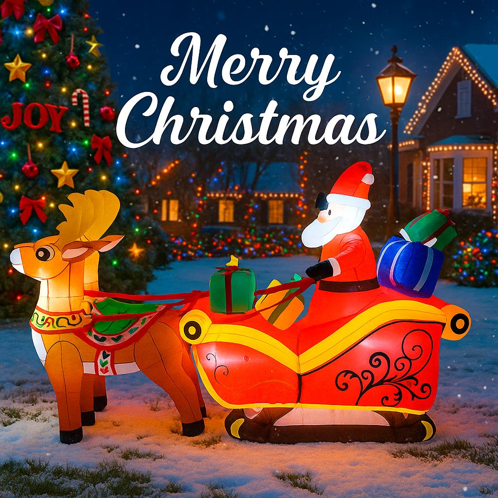 8.5FT LED Inflatable Xmas Yard Decor Santa Sleigh with Reindeer Christma Home Decoration Supplie Ornament Gift Toy Holiday Decor