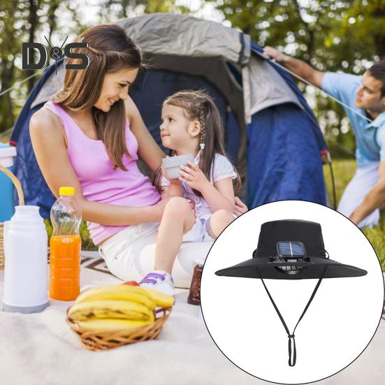 Outdoor Wide Brim Sun Hat with Solar Powered Fan Hat Breathable Mesh Design UV Protection Kids Boys Hat