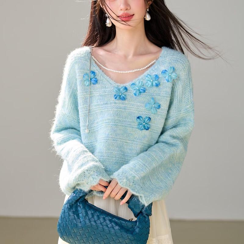 La Chapelle French Floral Knit Pullover