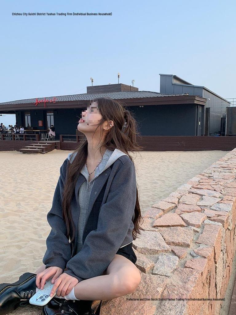 Graue Damen-Baseballjacke im koreanischen Stil - Frühling/Herbst 2025, altersreduzierend, lässig und trendig