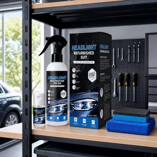 Headlight Restoration Spray, 180ml Ceramic Coating for Yellowed Headlights, UV Protection Cleaner Polish for Car Front Lenses
