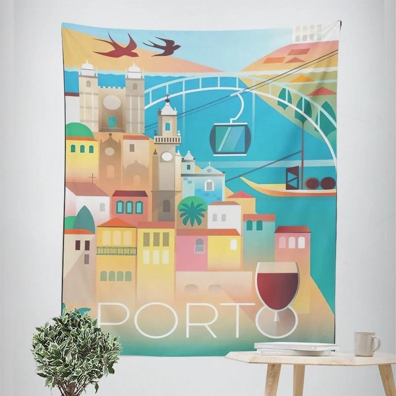 

Декоративный гобелен «Мультяшный город» для домашнего декора, офисного гобелена для гостиной 100x75cm