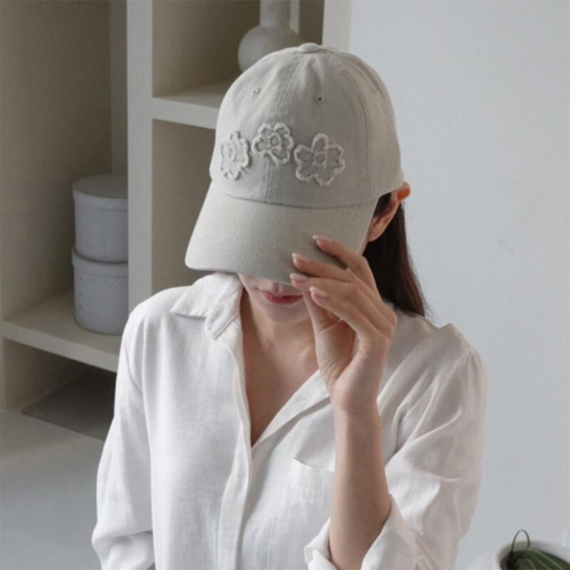 Women s Grunge Denim Ball Cap Floral Hat C8044_Beige