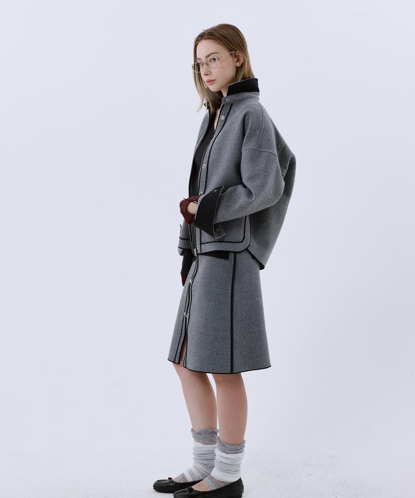 Reventina Wool Blended Midi Skirt_Melange Grey