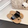 Flat bottom comfortable one word with cool slippers women's summer wear new fashion metal buckle cover toe slippers