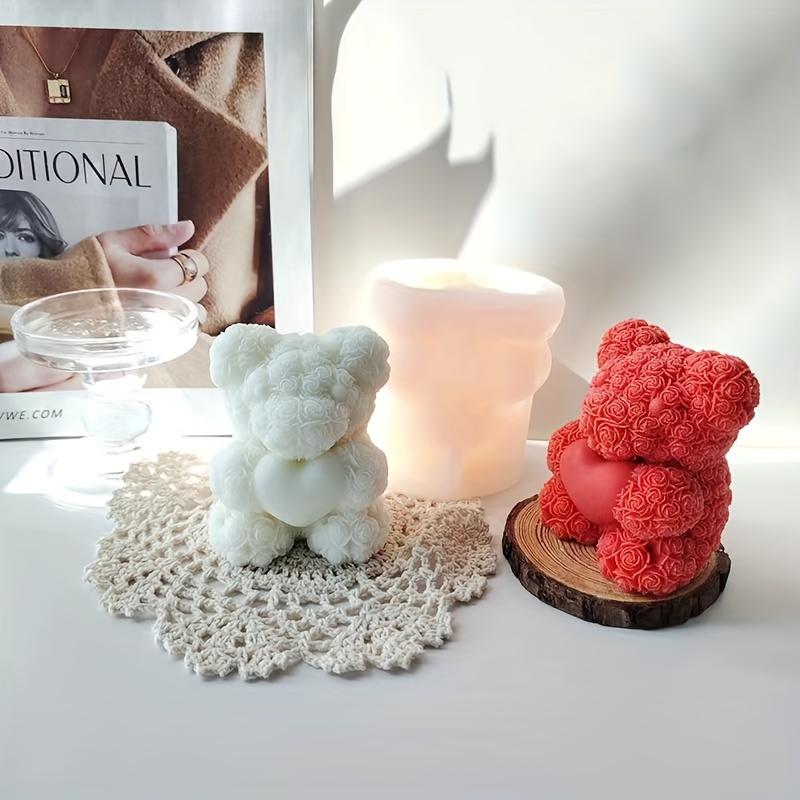 Rosenbär Aromatherapie Kerze Silikonform DIY Valentinstag Rosenblume Bär Handgemachte Seifenform Bär Diffusorstein Begleitgeschenk Silikonform