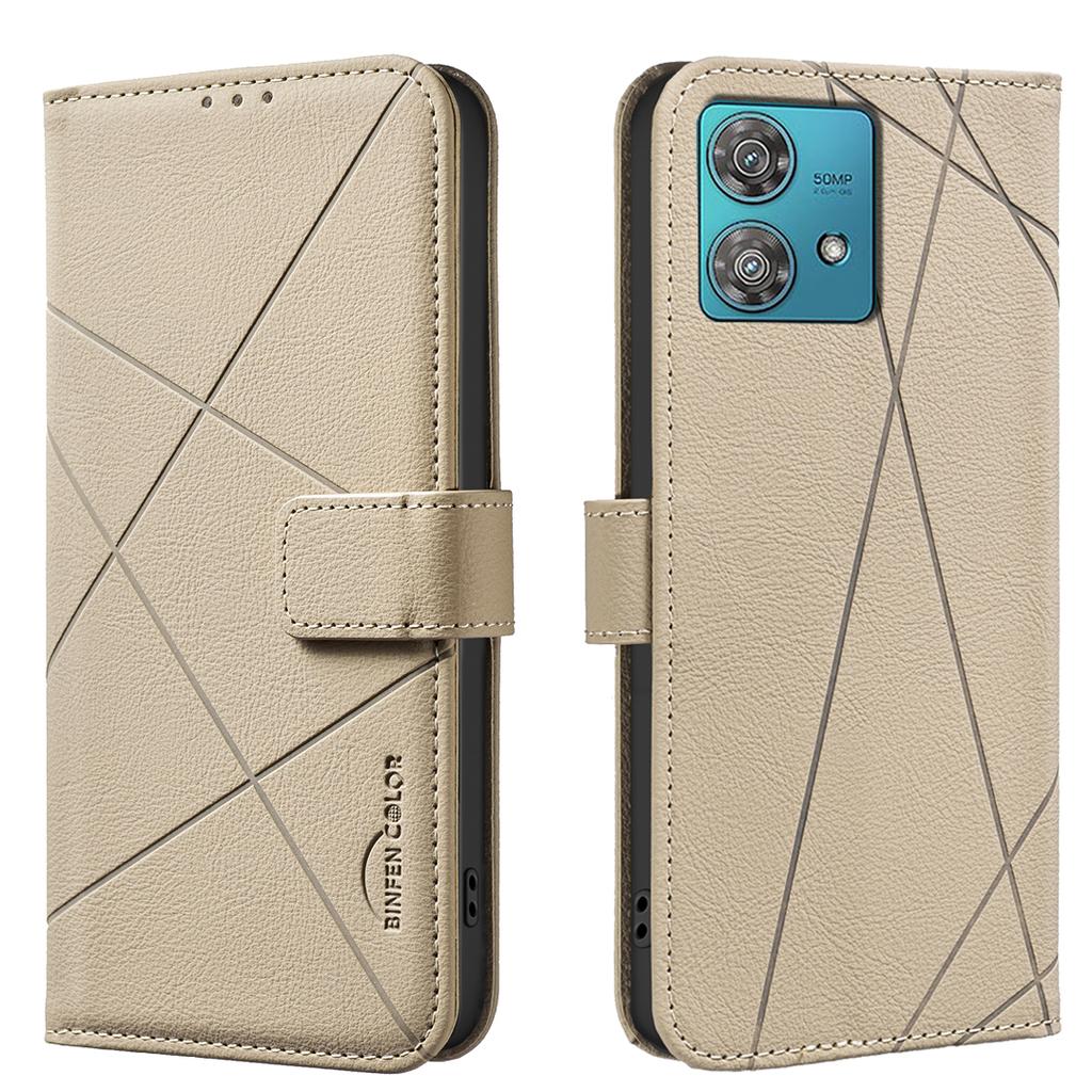 For Motorola Edge 40 Neo 5G Case BINFEN COLOR BF35 Geometry Imprinted Leather Phone Cover RFID Blocking Wallet Stand