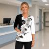 Women's Floral Print Scrub Top with V-Neck, Pockets, Side Slits and 3/4 Sleeves