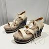 Fashion 2024 Hot Sale Ladies Shoes Lace-up Women's Sandals Fashion Color Matching Dress Sandals Women New Round Toe Wedge Sandalszapatos