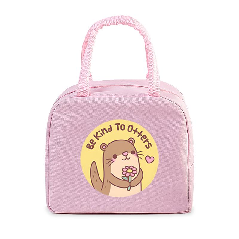 Cute Otter Printing Lunch Bags Women Portable Insulated Tote Bags Cartoon Otter Sloth Graphics Thermal Foods Eco Kids Lunch Bags