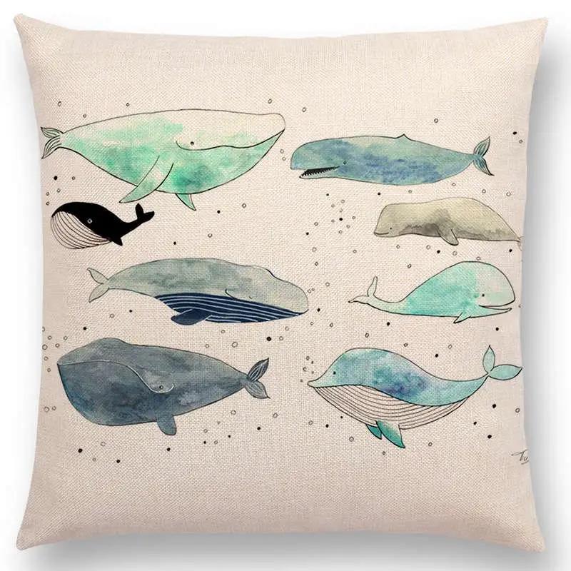 Newest Fashion Nordic Style Whale Cushion Cover Ocean Whales Home Pillow Case Linen Cotton Pillows Covers