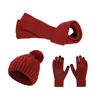 3Pcs/Set Winter Hat Scarf Gloves Set Solid Color Windproof Plush Ball Hat Neck Warmer Touch Screen Gloves Set