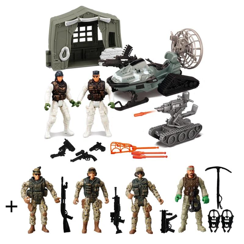 DIY Special Army Forces Playthings With Military Tents Snowmobile Tank Military Weapon Parts Camouflage Soldiers Play For Boy Gifts