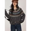 VICTORIA&VERA Women's Winter Fair Isle Retro Round Neck Knit Sweater with Double Zipper