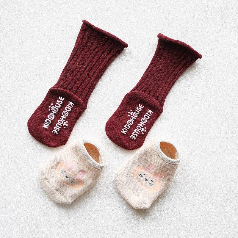 2 Pair/set Cartoon Floor Socks Winter Thickening Warm Baby Non-slip Toddler Socks Combination Newborn Baby Long+Short Socks 0-3T