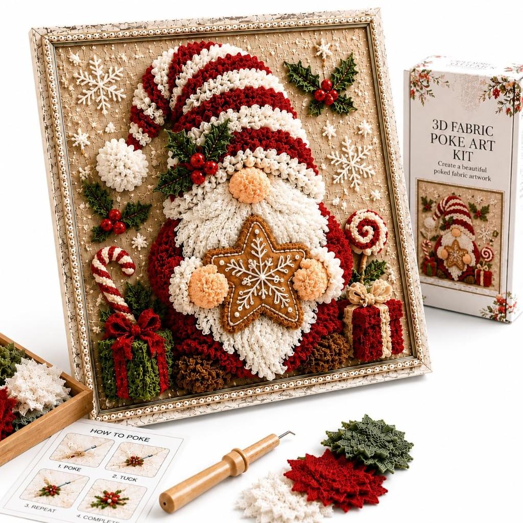 3D Christmas Handmade Fabric Poke Art Kit with Wreath Design: DIY Holiday Craft with Simple Illustrated Guide Vintage Seasonal Decoration for Adults