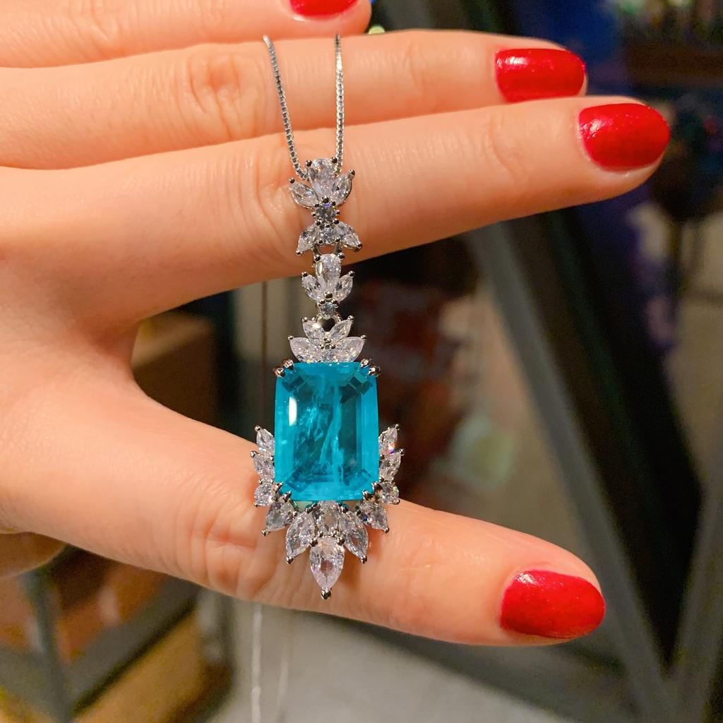 Jewelry Simulation Paraiba Ring Necklace Stud Earrings Set Creative Full Diamond Luxury Set Main 12 * 16