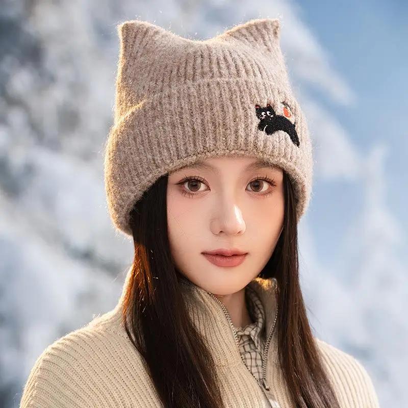Cat Ear Beanies Skullies Women Winter Warm Plush Cartoon Thermal Cap Korean Girl Outdoor Snow Pullover Hats