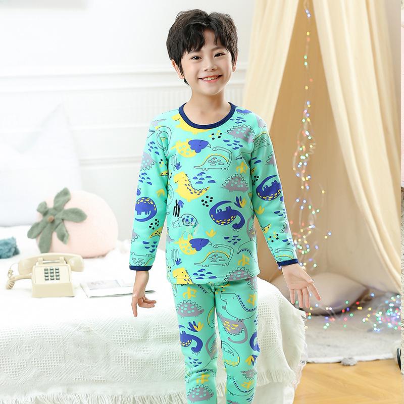 Kids' Thermal Fleece Pajama Set: Round Neck, Thickened for Winter, Unisex Design