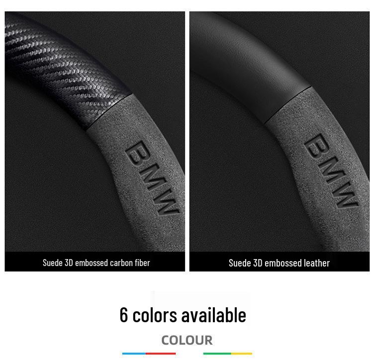 BMW iX3 Suede & Leather Steering Wheel Cover (2020-2022) - Universal, Four Seasons, Carbon Fiber Design