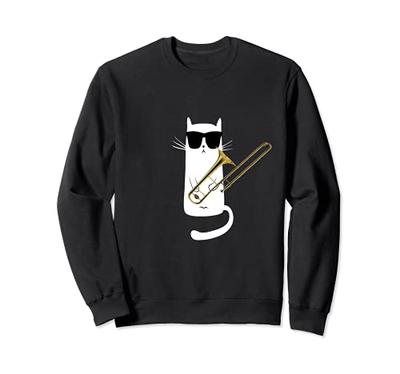 Funny Cat In Sunglasses Playing Trombone Sweatshirt