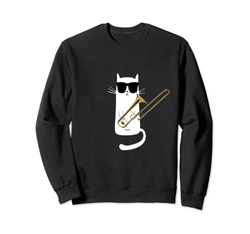 Funny Cat in Sunglasses Playing Trombone Sweatshirt