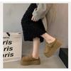 Women Genuine Leather Fleece Lined Platform Slip On Cotton Shoes 7cm Height Increasing Round Toe Warm Winter Slippers