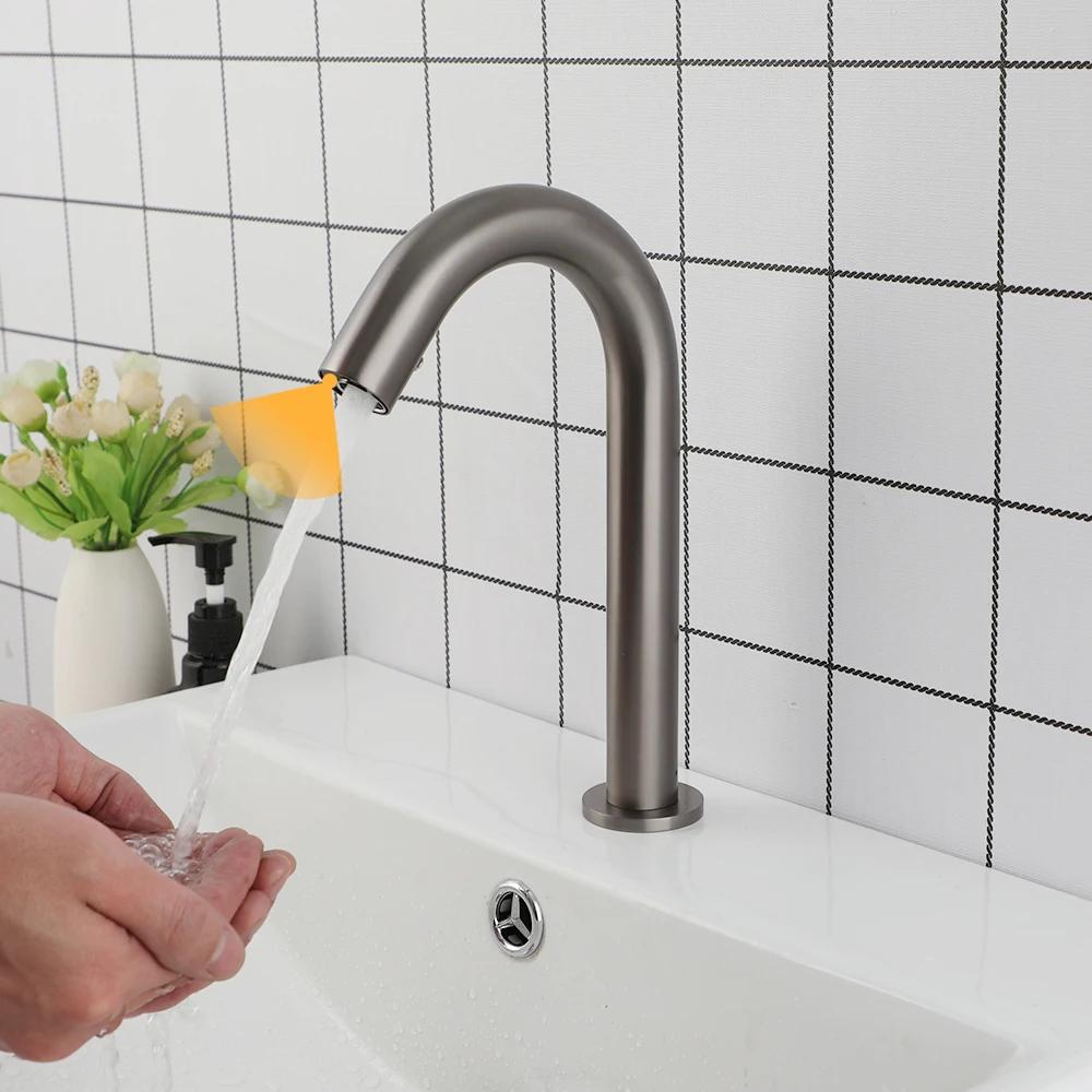

KEMAIDI Rose Gold Automatic Touch Free Bathroom Faucet Sensor Faucets Hot Cold Mixer Tap Water Saving Inductive Electric Taps сірий